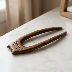 Elegante forcina in legno a forma di gatto con bastoncino a U