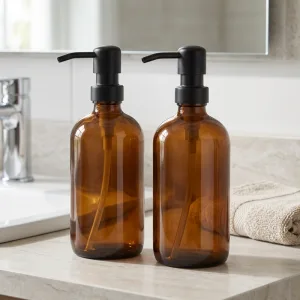 Dispenser per sapone con pompa in vetro ambrato, 2 pezzi