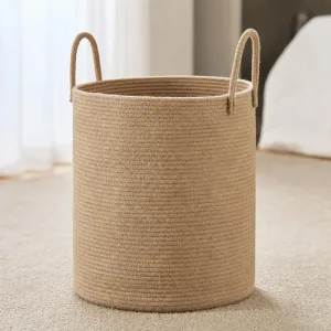 Grande cesto portabiancheria in corda di cotone, elegante organizer intrecciato
