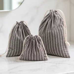 Sacchetto da viaggio in cotone e lino per trucchi e cosmetici con coulisse