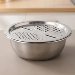 Affettaverdure 3 in 1 in acciaio inox con cestello scolapasta